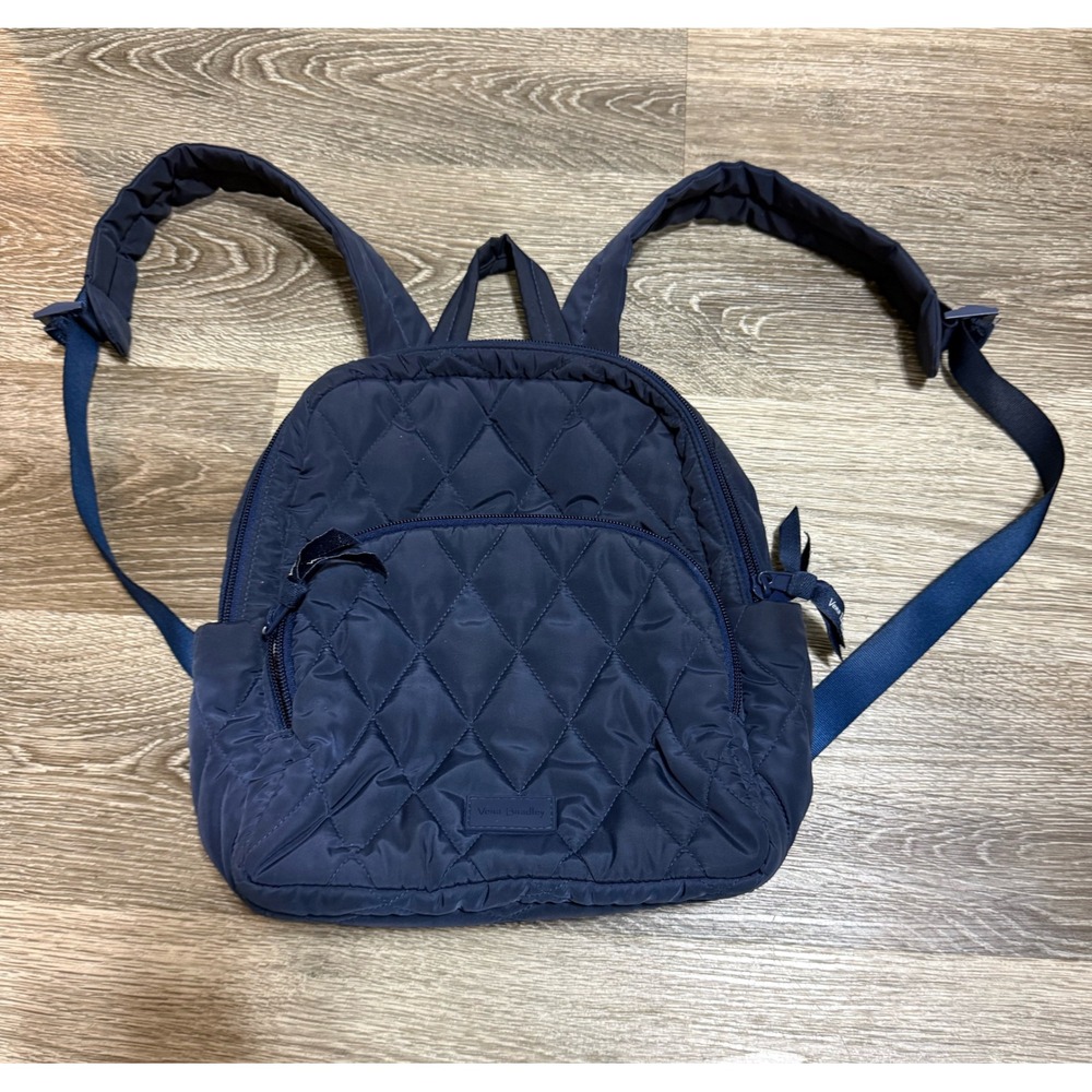 Vera Bradley Small Backpack Quilted Microfiber Navy Blue Floral Lining Preppy